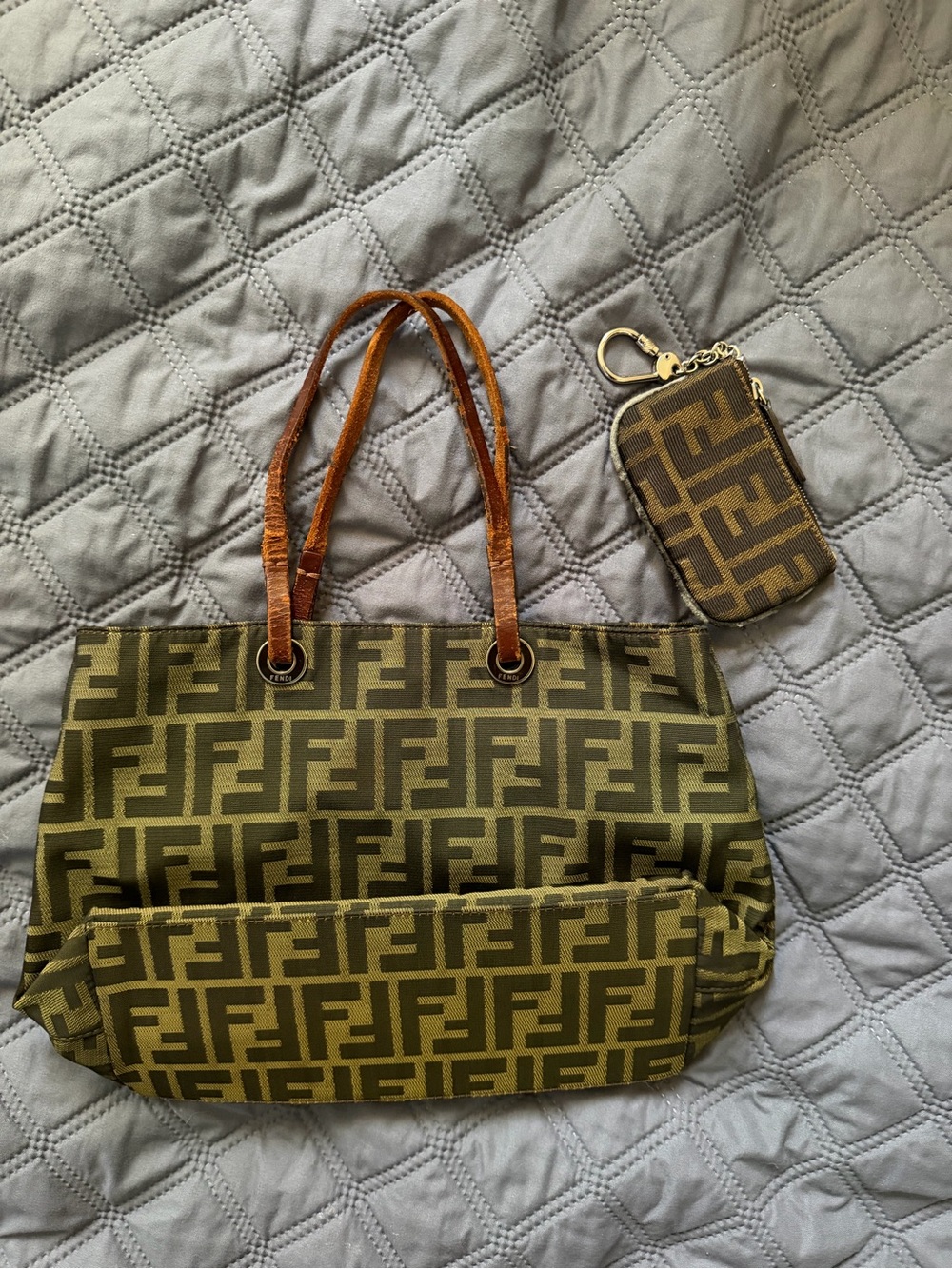 Authentic Fendi Vintage Zucca FF Canvas Tote Bag w/ COA Bonus Key Pouch